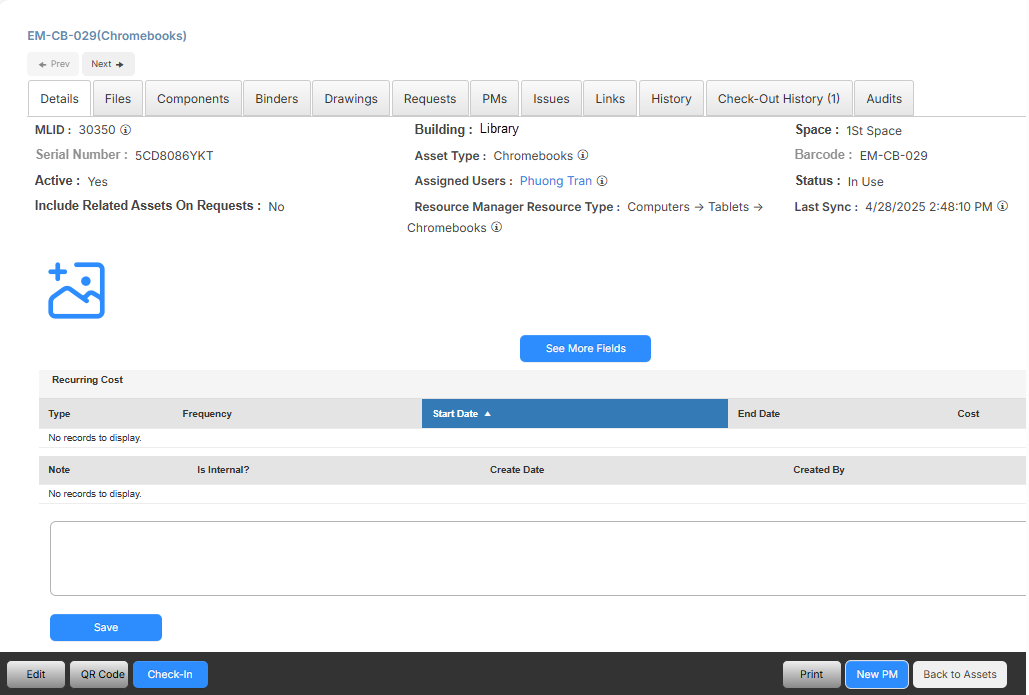 Asset details page.